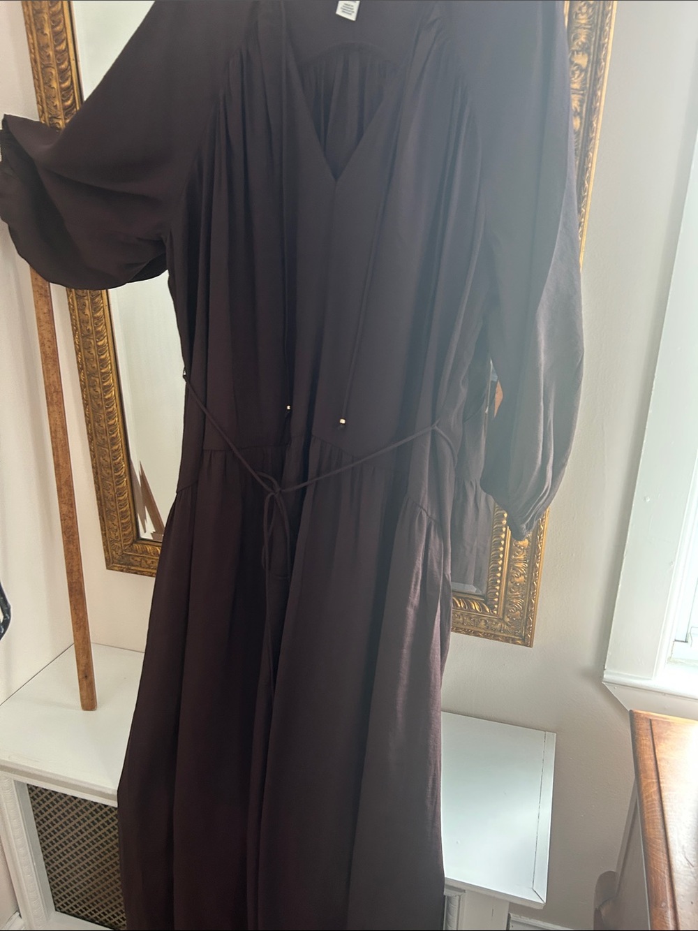 H&M Dark Brown V-Neck Long Sleeve Maxi Dress
